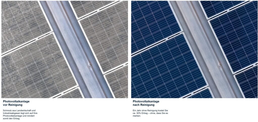 Photovoltaik-Reinigung, PV-Reinigung, Solarreinigung, mehr Solarertrag, Reinigungskosten PV, Energie Management GmbH, SunShine Sales GmbH, TÜV zertifizierte Solartechnik, Osmosereinigung, Redispatch 2.0, Modulwartung, Reinigung PV-Anlage, Solar-Investment, Einspeisevergütung optimieren